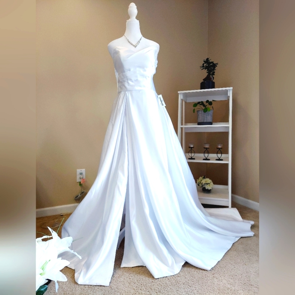 V-neck Wedding Dress High Slit Princess Bride Dress Bridal Gowns Back Button 10